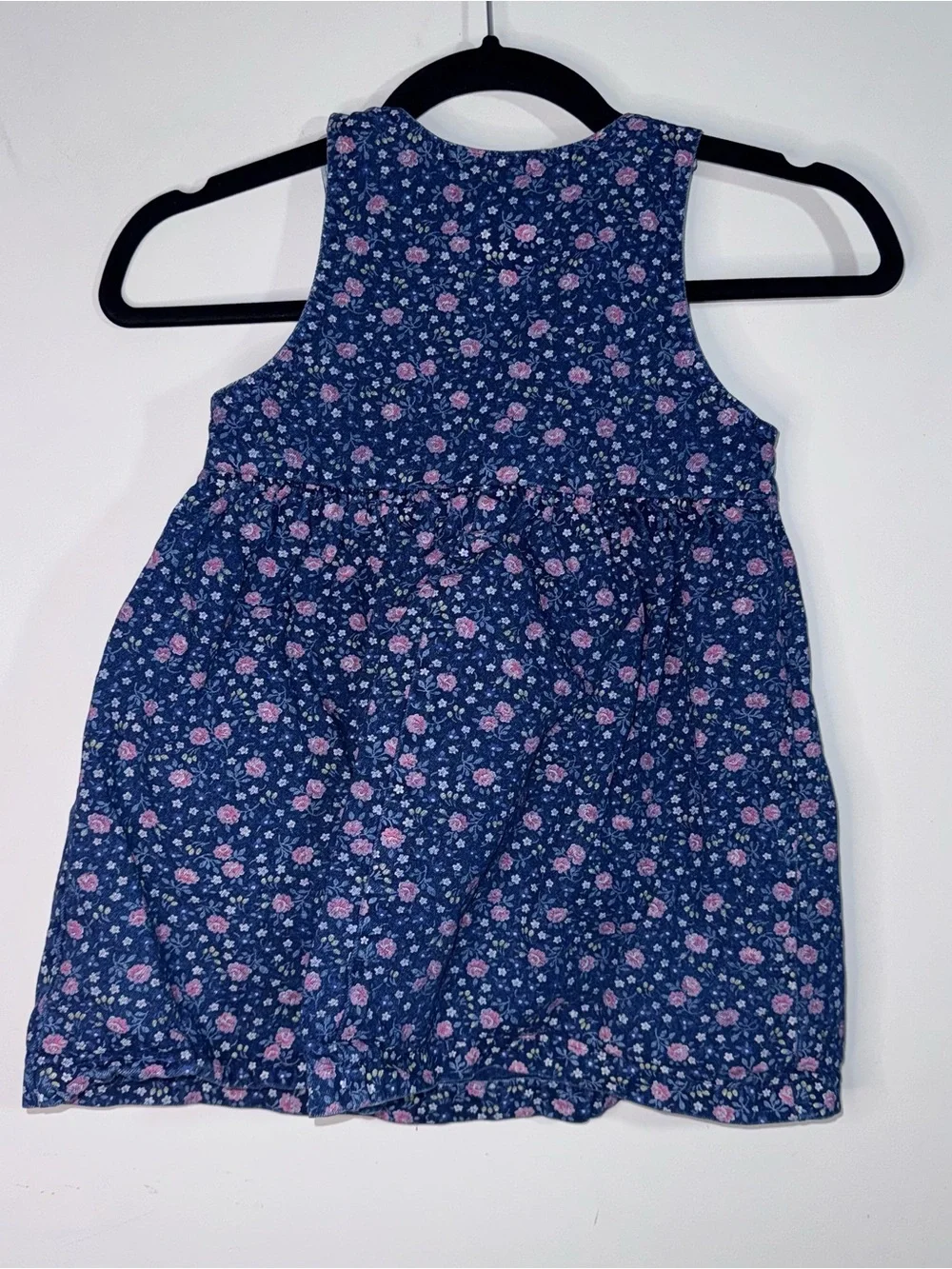 Vintage OshKosh B’gosh Girls Floral Denim Jumper Dress Blue Pink Size 4 USA